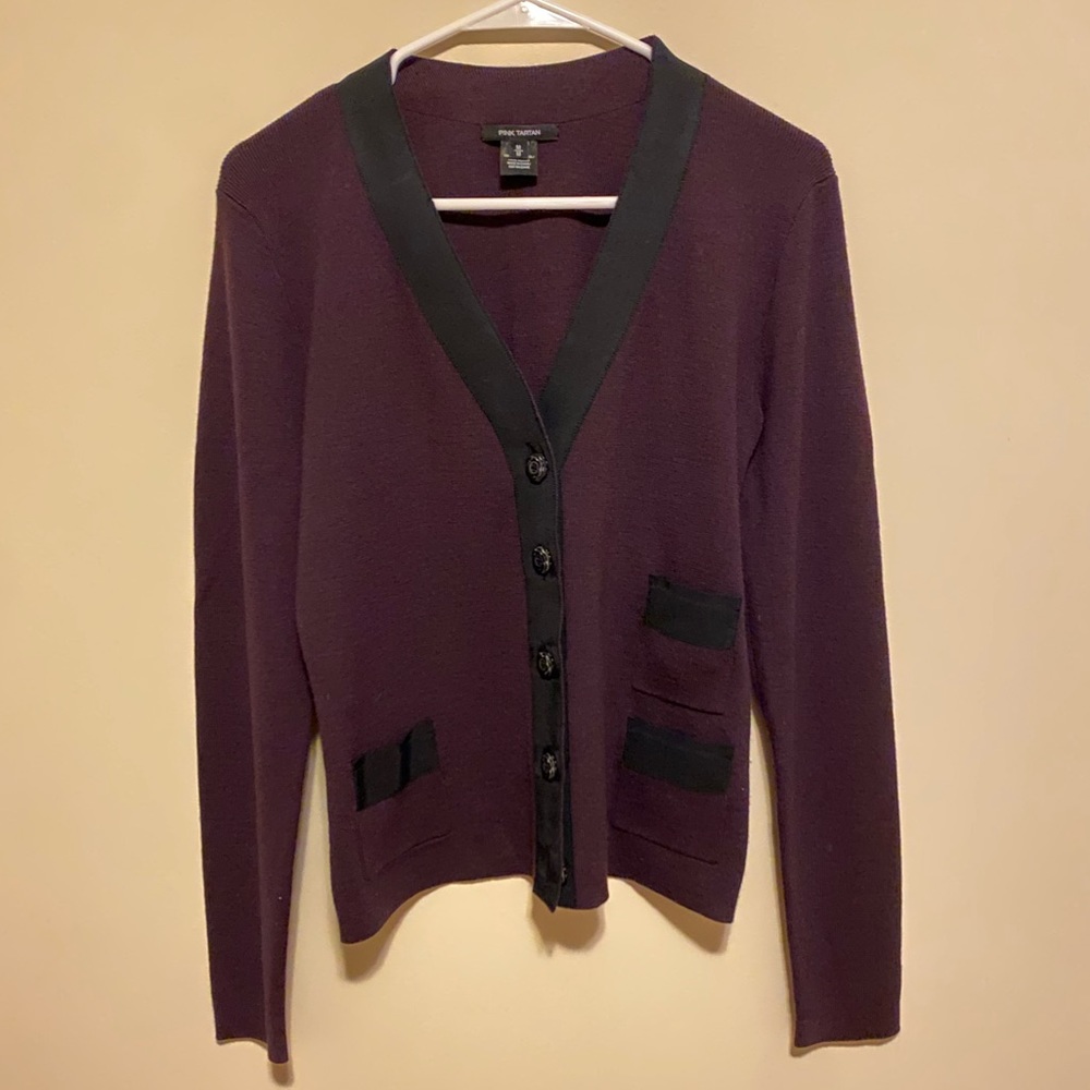 Pink Tartan Merino Wool Cardigan Size M